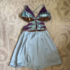 Urban Outfitters Blue Sequin Embellished Mini Dress